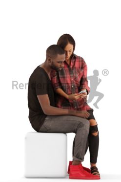 3d people casual, 3d couple sitting lokig at the phone