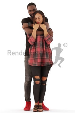 3d people casual, 3d couple standing and cuddling