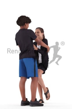 Posed 3D People model for visualization – two teenagers, playing around in daily summer clothes