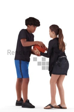 Posed 3D People model by Renderpeople – two kids/teenager playing ball