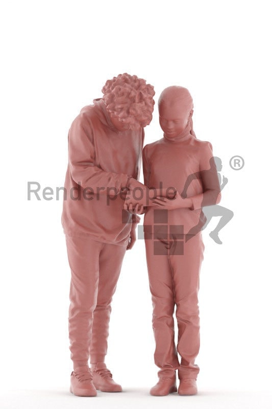 Scanned 3D People model for visualization – black and european teenager, standingwith bowls