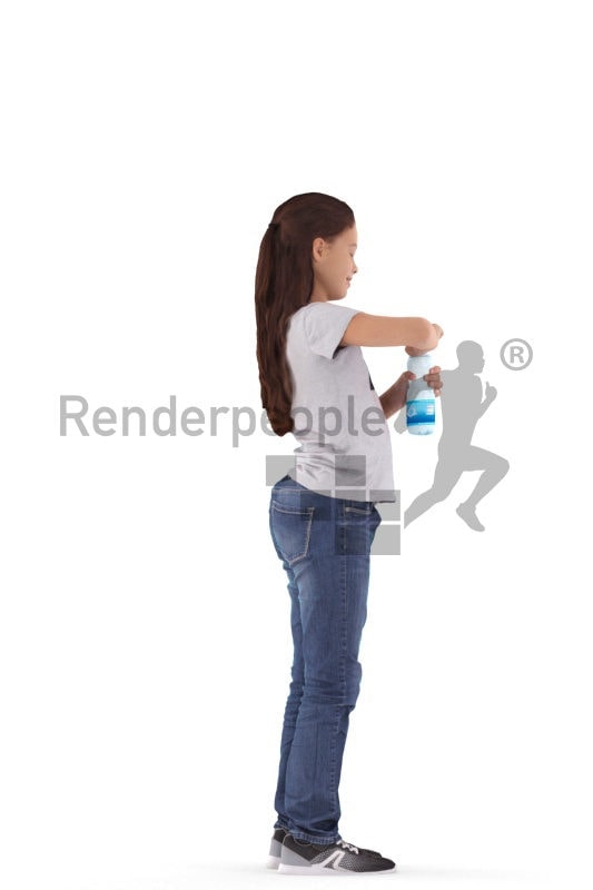 3d people casual, white 3d girl opening water bottle