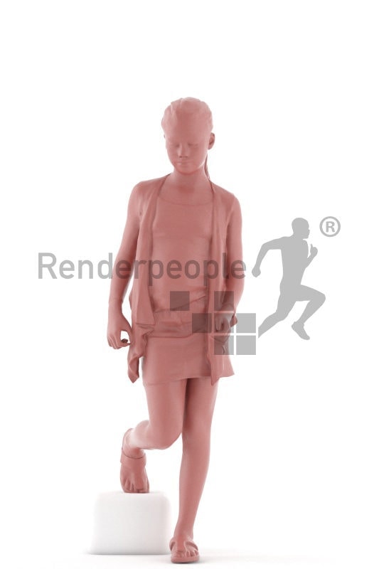 3d people casual, white 3d girl walking and climbing stairs