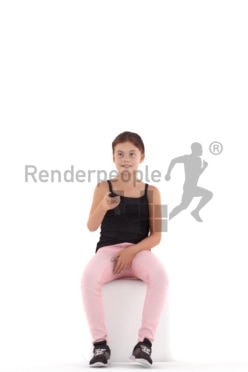 3d people casual, white 3d girl sitting and watching tv