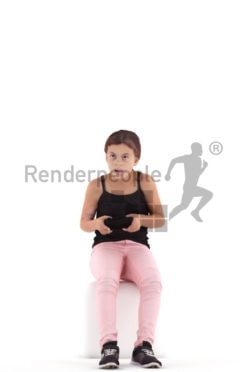 3d people casual, white 3d girl sitting and playing video games