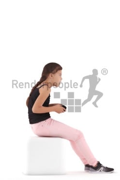 3d people casual, white 3d girl sitting and playing video games