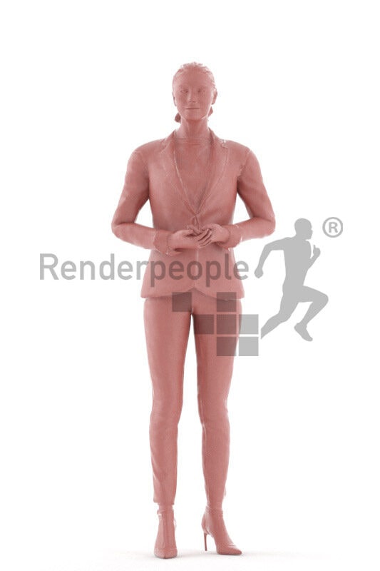 Human 3D model for animations – european woman in business look, standing and presenting