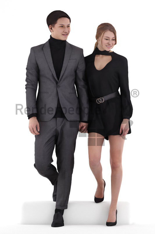 Scanned 3D People model for visualization – white couple in suit and dress, event