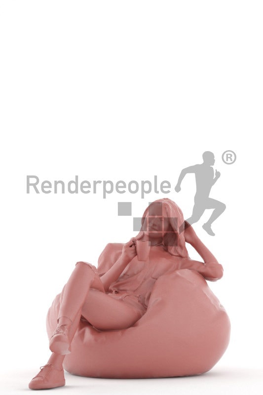 3D People model for 3ds Max and Blender – european woman relaxing on a beanbag