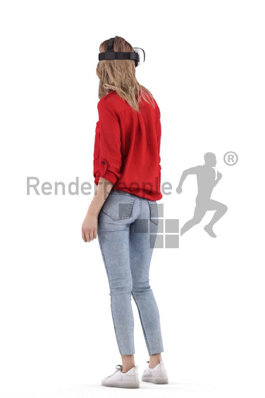 3D People model for 3ds Max and Sketch Up – european woman in casual clothes, wearing a vr headset