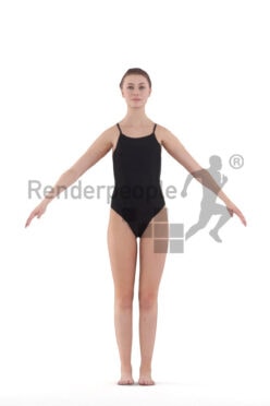 Rigged human 3D model by Renderpeople – european woman in black swimmsuit