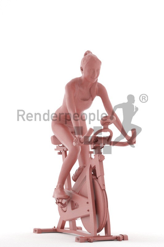 Scanned human 3D model by Renderpeople – asian woman in gym outfit, using an ergometer