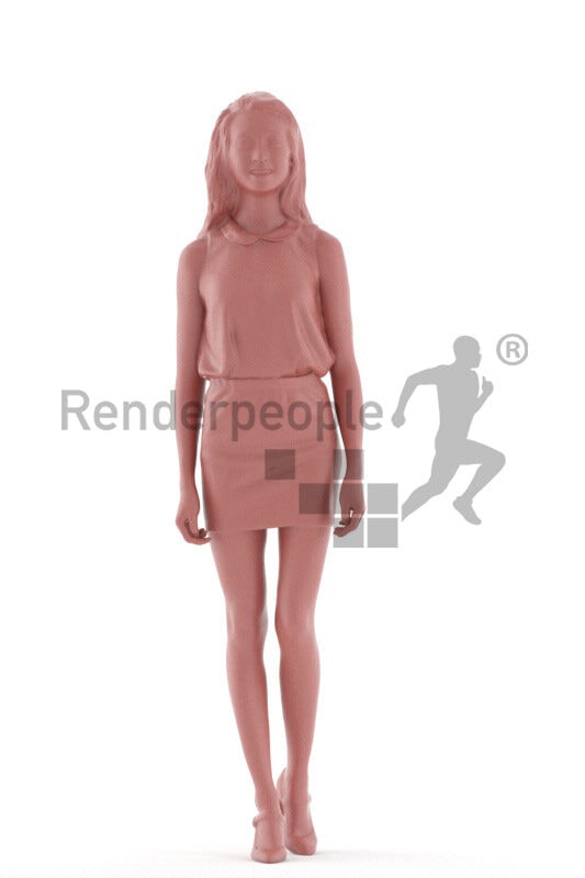 Posedd 3D People model renderings – asian woman in business/event look, walking