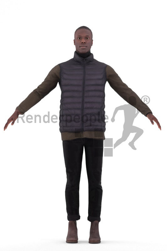 3d people outdoor, black 3d man rigged