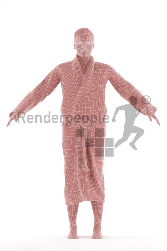 Rigged human 3D model by Renderpeople – european man in bathrobe