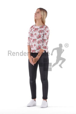 3D People model for animations – european woman in casual pullover