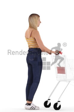 Photorealistic 3D People model by Renderpeople – european woman in casual daily look, with trolley in supermarket