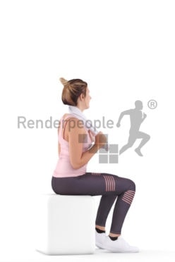 Scanned human 3D model by Renderpeople – european woman sitting in the gym with a towel