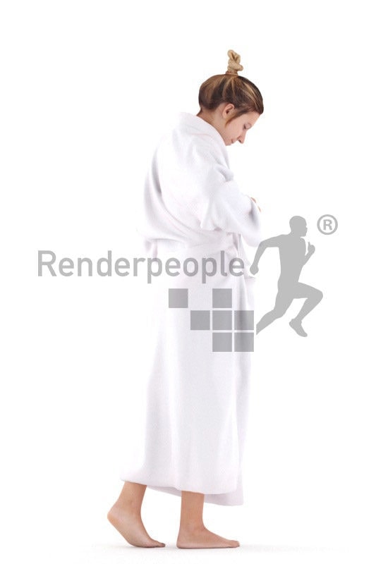 Realistic 3D People model by Renderpeople – european woman walking in bathrobe