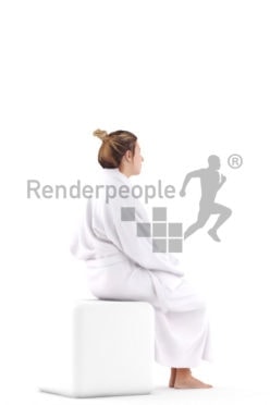 Realistic 3D People model by Renderpeople – european woman sitting in bathrobe