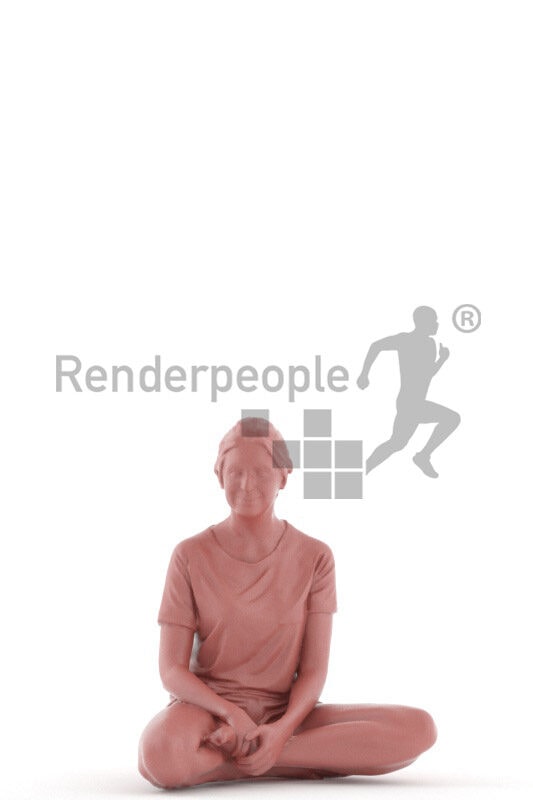 3D People model for 3ds Max and Cinema 4D – european woman in shorty sleepwear, sitting on the floor and watching tv