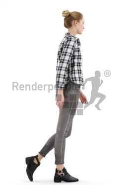 3d people casual, white 3d woman walking