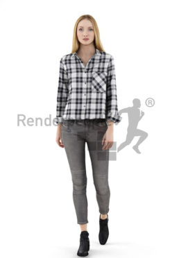 3d people casual, white 3d woman walking