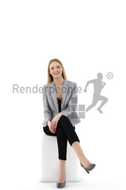 3d people business, white 3d woman sitting and smiling