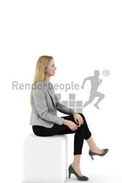 3d people business, white 3d woman sitting and smiling