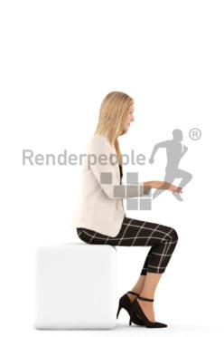 3d people business, white 3d woman sitting and typing
