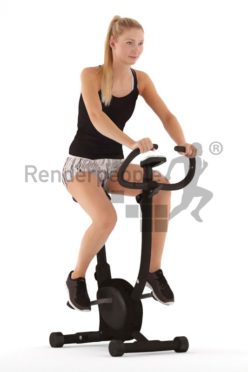 3d people sports, white 3d woman sitting on an ergometer