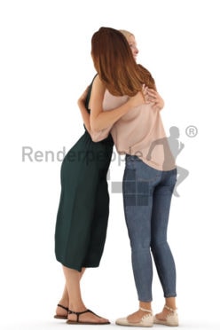 3d people casual, white 3d women hugging