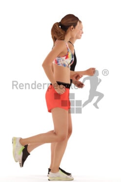 3d people sports, white 3d women running together