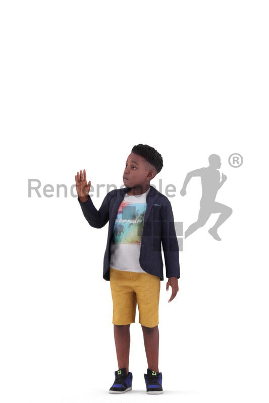 Animated 3D People model for realtime, VR and AR – black boy in casual outfit, standing and waving