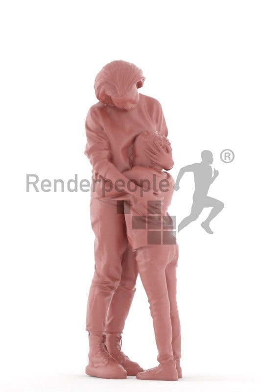 3d people casual, 3d black couple mother and child,cuddling