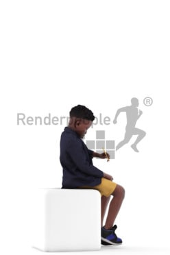 3d people casual, 3d black boy, sitting and writing
