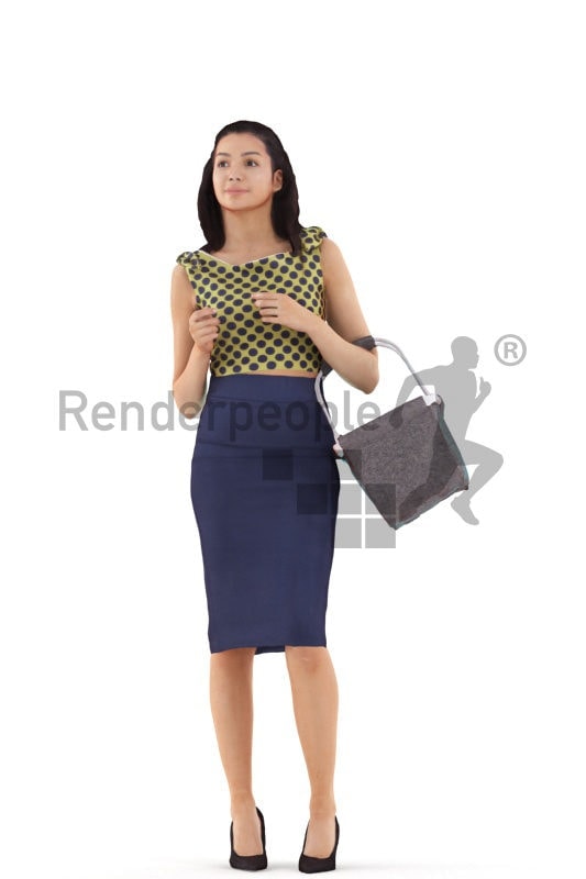 3d people business, white 3d woman standing and shopping