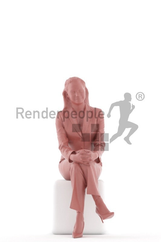 Posed 3D People model for visualization – european woman in business suit, sitting