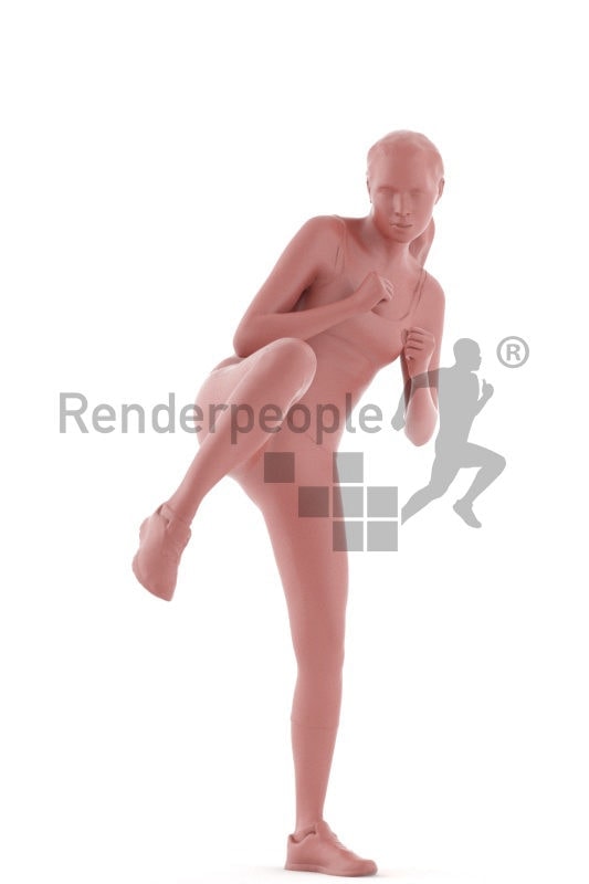 3d people sports, attractive 3d woman kicking