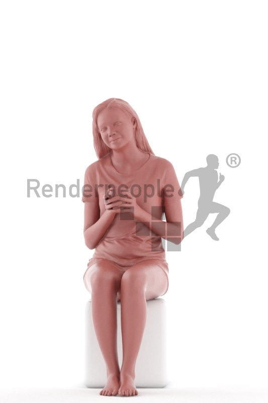 3d people sleepwear, attractive 3d woman sitting holding a cup of coffee