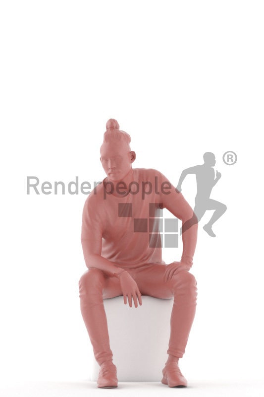 3d people casual, 3d asian man sitting