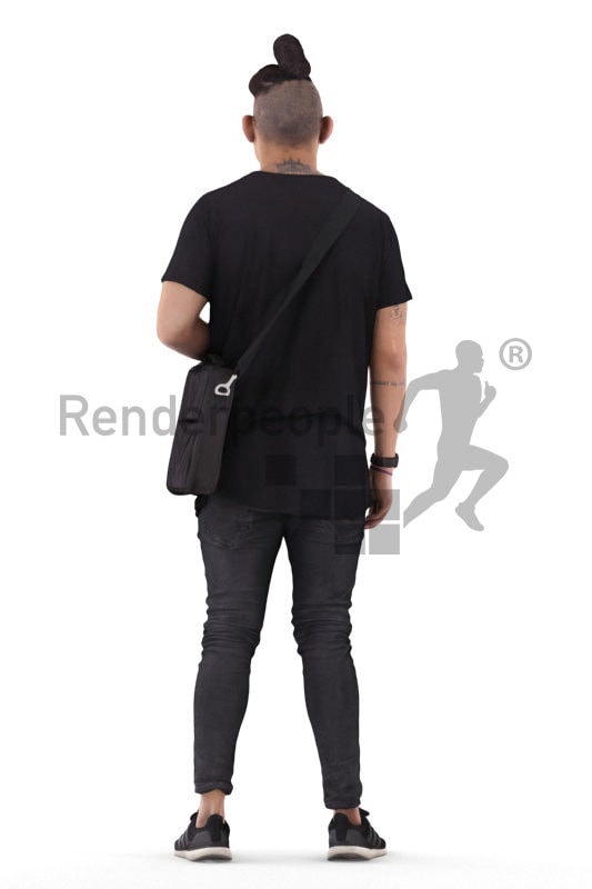 3d people casual, 3d asian man standing with an office bag