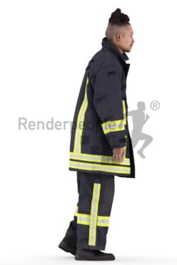 Photorealistic 3D People model by Renderpeople – asian man in firefighter outfit, walking