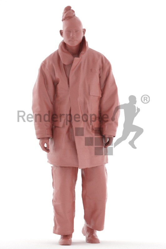Photorealistic 3D People model by Renderpeople – asian man in firefighter outfit, walking
