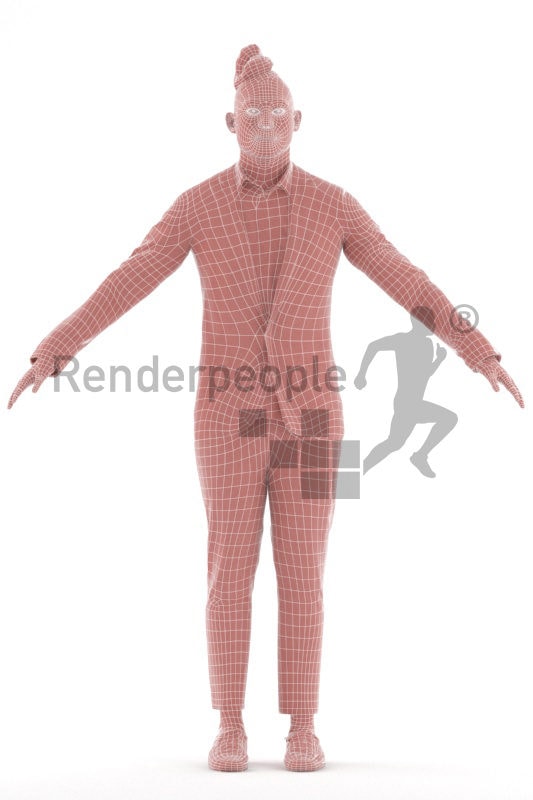 Rigged human 3D model by Renderpeople – asian man in office look