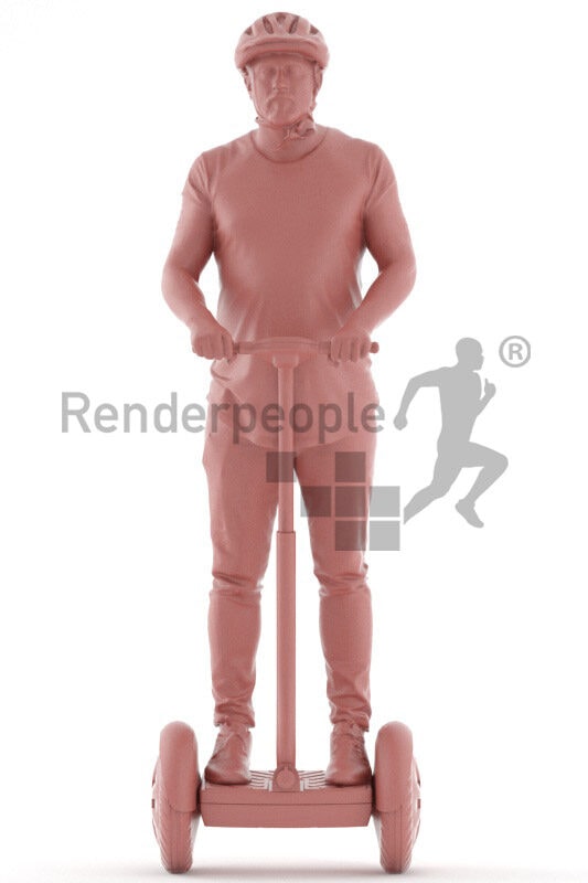 3D People model for 3ds Max and Cinema 4D – european man in casual look on an e-scooter, wearing a helmet