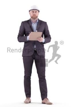 3d people business, white 3d man standing and holding a clipboard