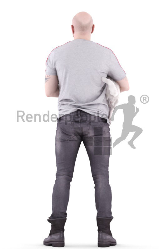 3d people casual, white 3d man holding dog