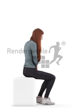 3d people casual, 3d white woman, sitting and calling