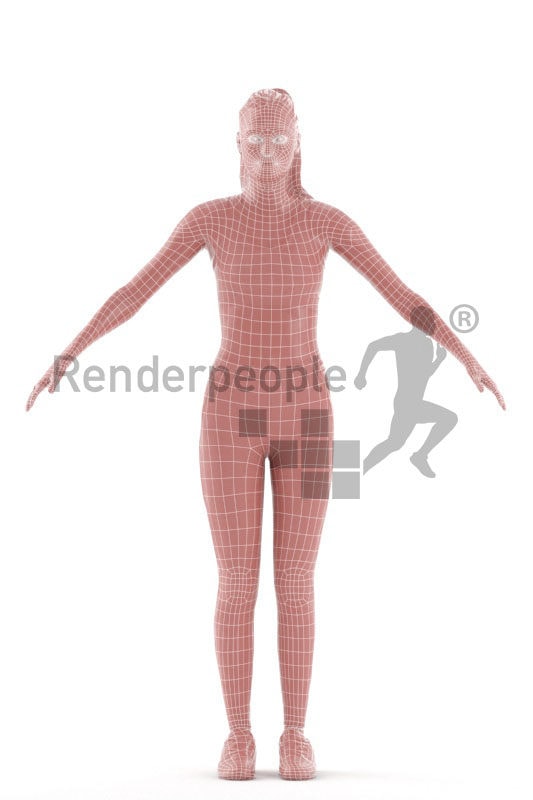 Rigged human 3D model by Renderpeople – european woman in sportswear
